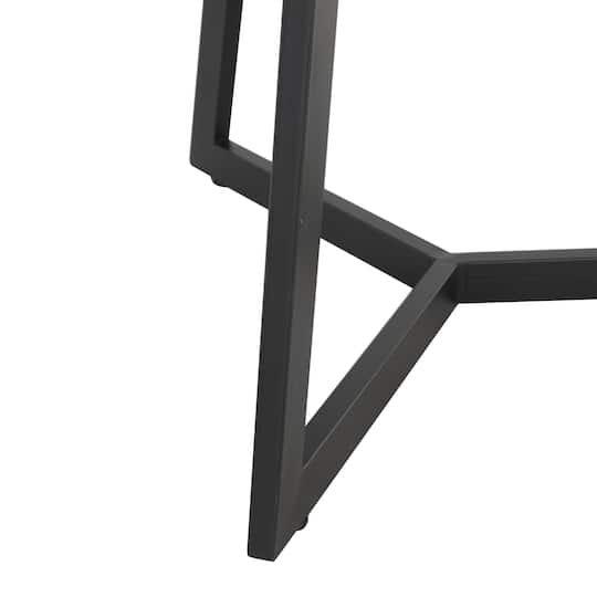 21.5" Black Teak Wood Handmade Live Edge Accent Table with Black Metal Base